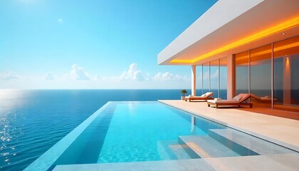 Fototapeta premium Serene Coastal Luxury: Modern Villa with Infinity Pool