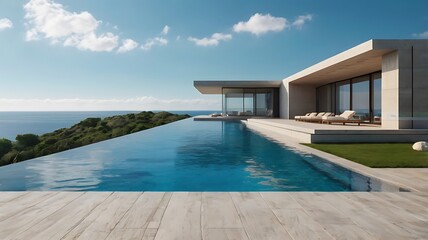 Fototapeta premium Serene Coastal Luxury: Modern Villa with Infinity Pool