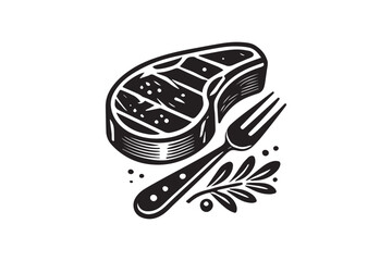 simple black an white meat steak vector silhouette isolated on a white background