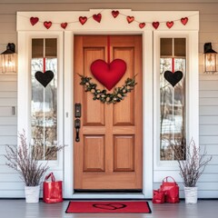 A beautifully arranged entryway celebrating Valentine’s Day.