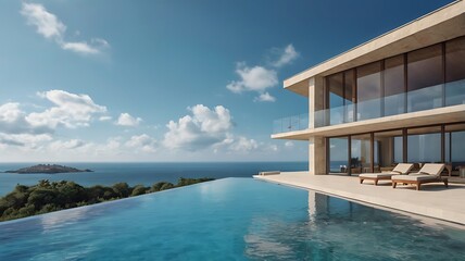 Fototapeta premium Serene Coastal Luxury: Modern Villa with Infinity Pool