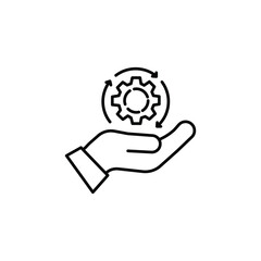 hand holding gear like optimize system icon.