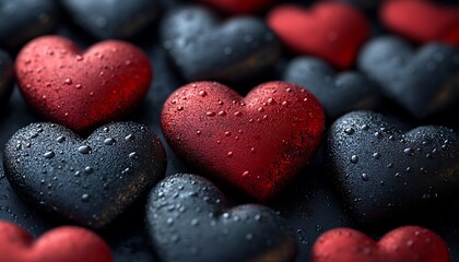 Obraz premium A Group of Black and Red Hearts for a Bold Valentine's Day Statement.