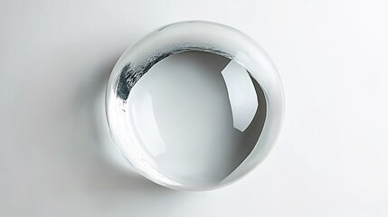  A top-down view of an eye-shaped lens on a white background, in a minimalist style, with soft lighting. 