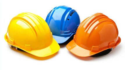 Fototapeta premium Colorful Hard Hats on White Background