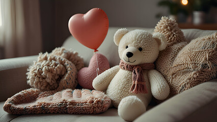 teddy bear with heart shaped pillow