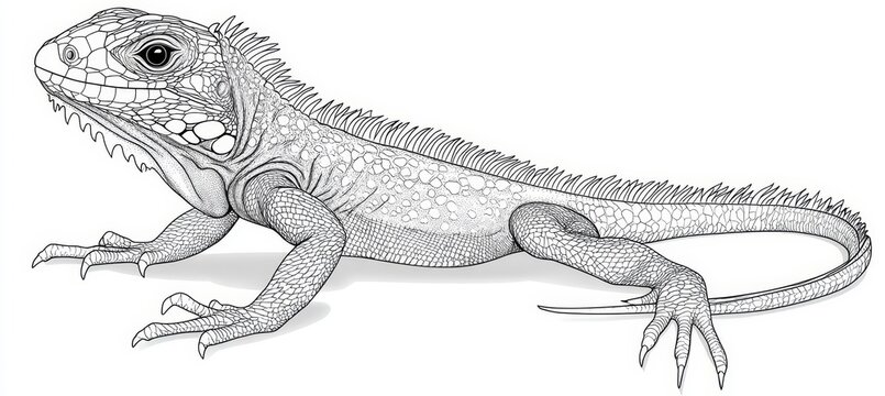 detailed black and white iguana drawing clip art preview
