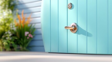Obraz premium Blue Door Handle with Natural Surroundings. Generative AI