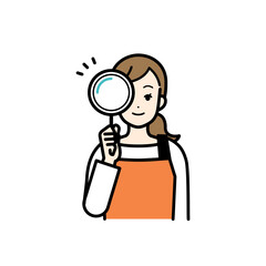 虫眼鏡を持つ主婦のイラスト。