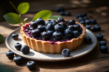 Delicious homemade creamy apricot tart on a rustic table.