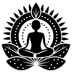 Black and White Meditation and Lotus Flower Symbol Illustration