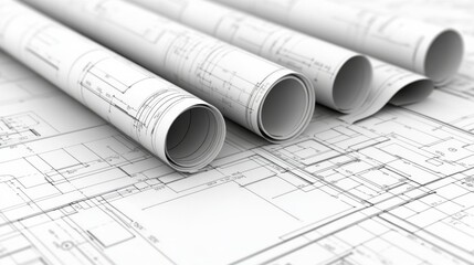 Minimalist Blueprints on White Background