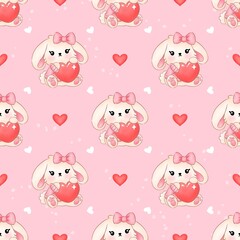 Seamless Pattern Cute Rabbit, Cartoon Bunny Cute, Seamless Textile Art for Texture and Background