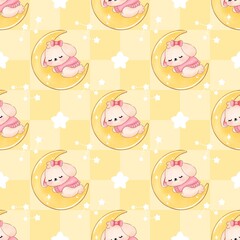 Seamless Pattern Cute Rabbit, Cartoon Bunny Cute, Seamless Textile Art for Texture and Background