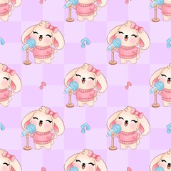 Seamless Pattern Cute Rabbit, Cartoon Bunny Cute, Seamless Textile Art for Texture and Background