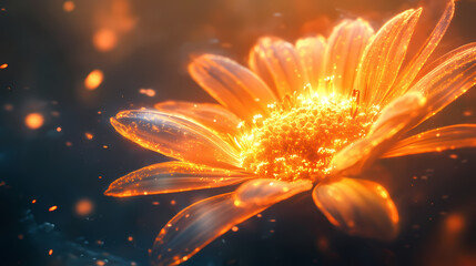 Frostfire glow: daisy petals exude a captivating glow, combining the chill of frost with the warmth of fire. Frostfire. Illustration