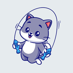 Cute Cat Playing Fish Jump Rope Cartoon Vector Icon 
Illustration. Animal Sport Icon Concept Isolated Premium 
Vector. Flat Cartoon Style 