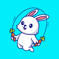 Cute Rabbit Playing Carrot Jump Rope Cartoon Vector Icon 
Illustration. Animal Sport Icon Concept Isolated Premium 
Vector. Flat Cartoon Style 