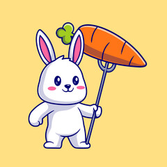 Cute Rabbit Poke Carrot With Fork Cartoon Vector Icon 
Illustration. Animal Food Icon Concept Isolated Premium 
Vector. Flat Cartoon Style 