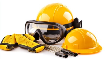 Fototapeta premium Safety Gear for Construction Projects on White Background