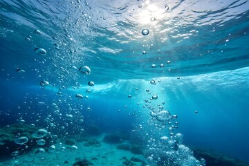 Obraz premium Clear water splash with ripples and bubbles in motion