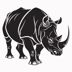 Obraz premium White Rhinoceros vector silhouette black design white background