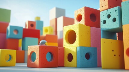 Vibrant 3D Urban Style Blocks in a Colorful Setting