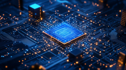 Obraz premium Close-up of blue chip on circuit board