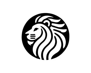 Lion head logo, lion head icon, lion face logo. Simple silhouette. Flat style. Logo design template. Vector illustration. Animal logotype concept.