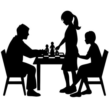 recommend clip art: Family playing board games silhouette vector on white background