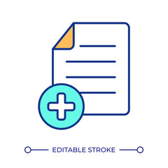 E paper with plus sign RGB color icon. Digital information augmentation service. Creating new e document service. Isolated vector illustration. Simple filled line drawing. Editable stroke
