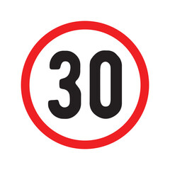 Speed limit sign icon set. Km car speed limit sign set with black number and red circle. Vector illustration in eps 10.