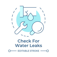 Check for water leaks soft blue concept icon. Maintaining household plumbing system. Sustainability. Round shape line illustration. Abstract idea. Graphic design. Easy to use in booklet
