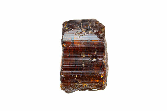 Closeup natural rough dravite gemstone on white background (Tourmaline gemstone group)(selective focus) 