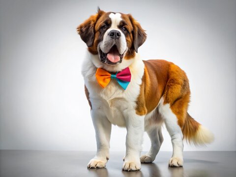 St. Bernard puppy clip art, bow tie, room for text.