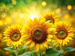 Obraz premium Sunflowers on Contrasting Yellow and Green Backgrounds - AI Photo