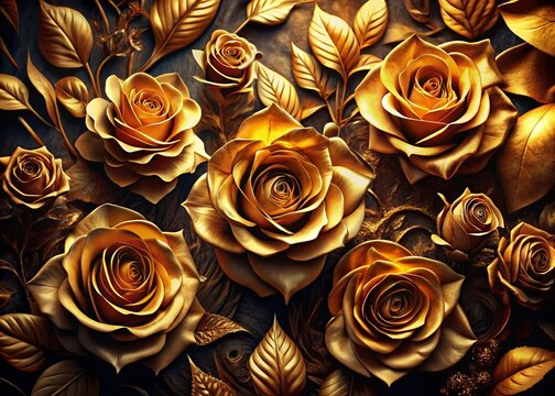 Surreal gold rose floral posters.  Photography art.