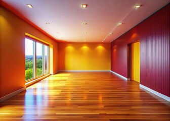 Obraz premium Tilted minimalist room, AI art, abstract blurred perspective.