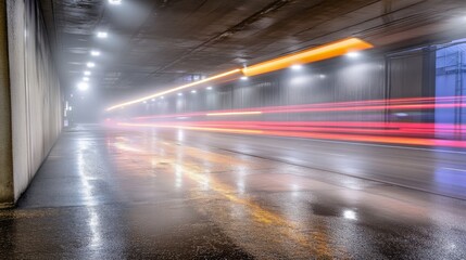 Colorful Light Trails Over Urban Overpass at Night