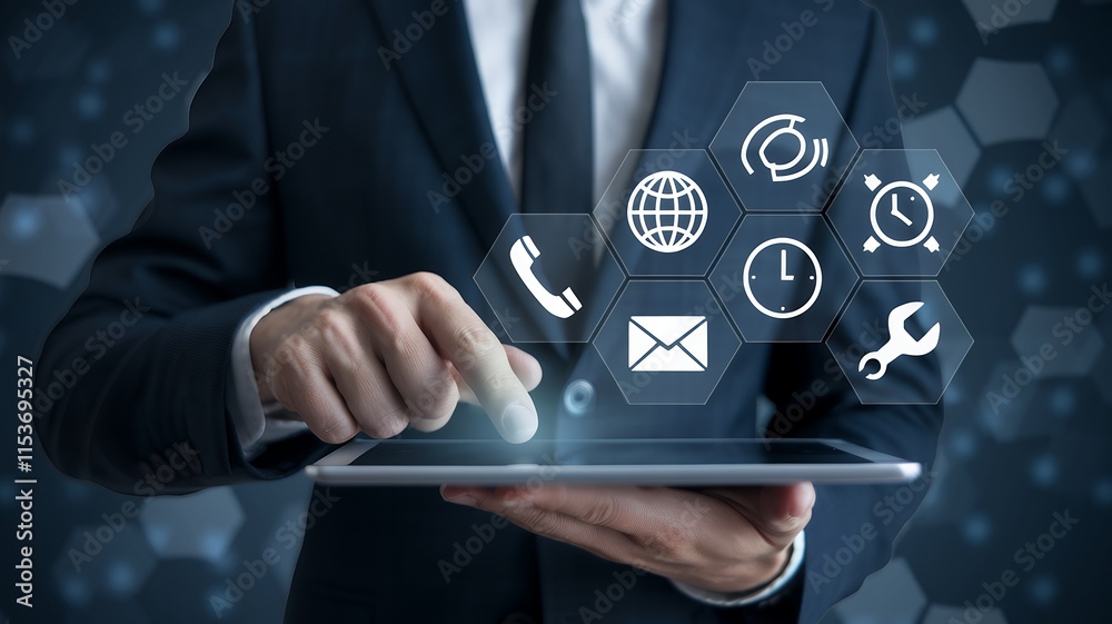 Poster technical support and customer service concept icon set for websites and marketing