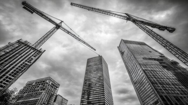 Fototapeta Dynamic Cityscape with Construction in High Contrast