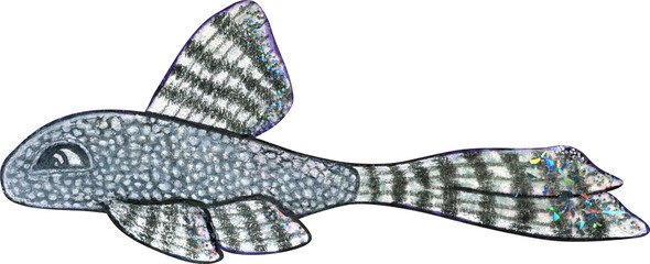 Cartoon catfish watercolor.