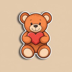 Obraz premium Cute teddy bear holding heart playful setting graphic illustration warm colors close-up perspective love concept