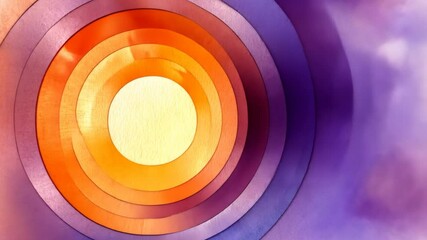 Colorful concentric circles create a vibrant abstract artwork of the sun in warm tones against a purple background - Powered by Adobe