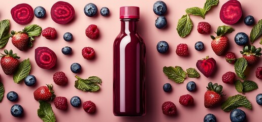 Beetroot, berry & mint smoothie bottle.