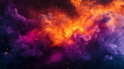 Fototapeta premium Explosion Effect with Burst of Fiery Oranges Yellows and Reds Transitioning into Swirling Purples and Blues for Gradient