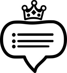 featuring a crown above a speech bubble with dots