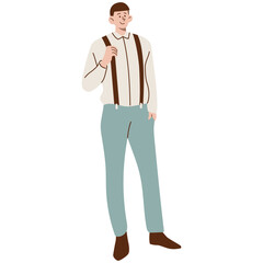 Business people working. Different men, women wearing smart casual office outfits standing with computer. Diverse stylish men wearing modern street fashion clothes. Handsome guys in casual autumn, fal