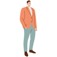 Business people working. Different men, women wearing smart casual office outfits standing with computer. Diverse stylish men wearing modern street fashion clothes. Handsome guys in casual autumn, fal