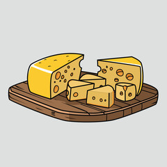Assorted Cheeses on a Wooden Board